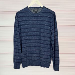 Nordstrom Men's Sweater Pullover Striped Blue Black Cotton Cashmere Blend M